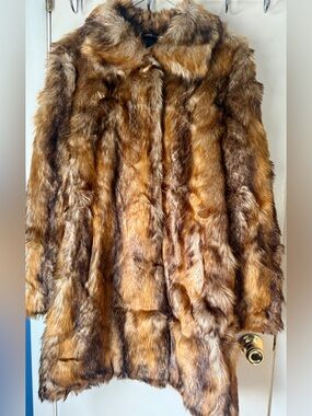 NWT Guess LS Abigail Faux Mink Fur Coat Chestnut Multi Size M Plush Jacket